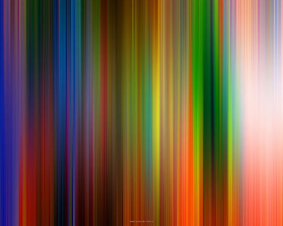 Abstrakte Komposition aus vertikalen, verwischten Farbstreifen in Blau, Grün, Gelb, Orange und Rosa, die von links nach rechts ineinander übergehen. Rechts oben hellt sich das Bild zu einem weichen Weiß auf.
