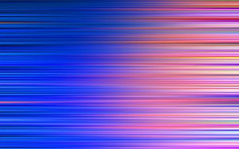 Abstrakte Komposition aus horizontalen Streifen, links dominieren Blau-Töne, rechts gehen sie in Pink, Rot und Violett über.