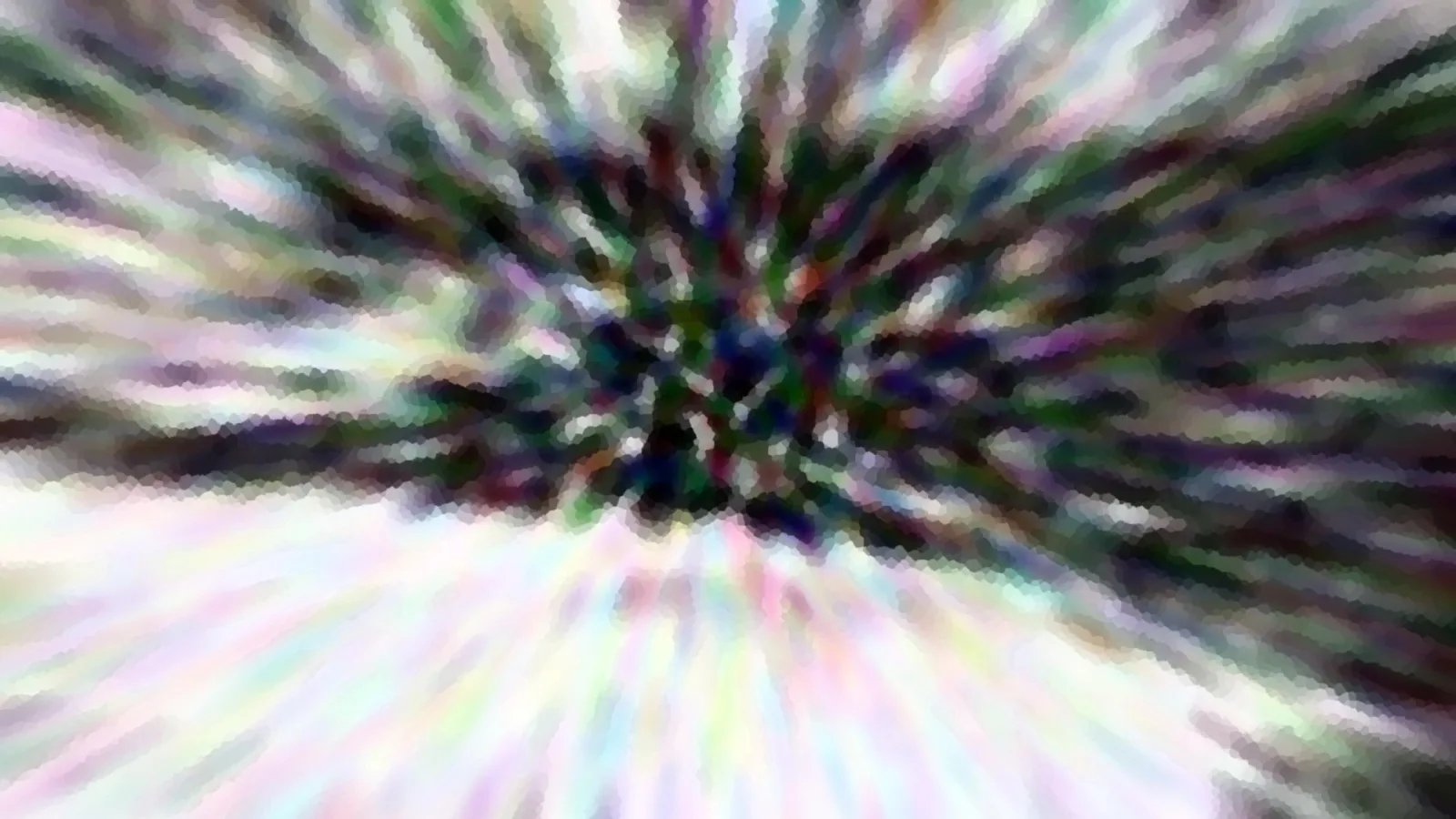 Abstraktes Bild mit bunten, pastellfarbenen Streifen, die von einem dunklen Zentrum radial nach außen laufen.