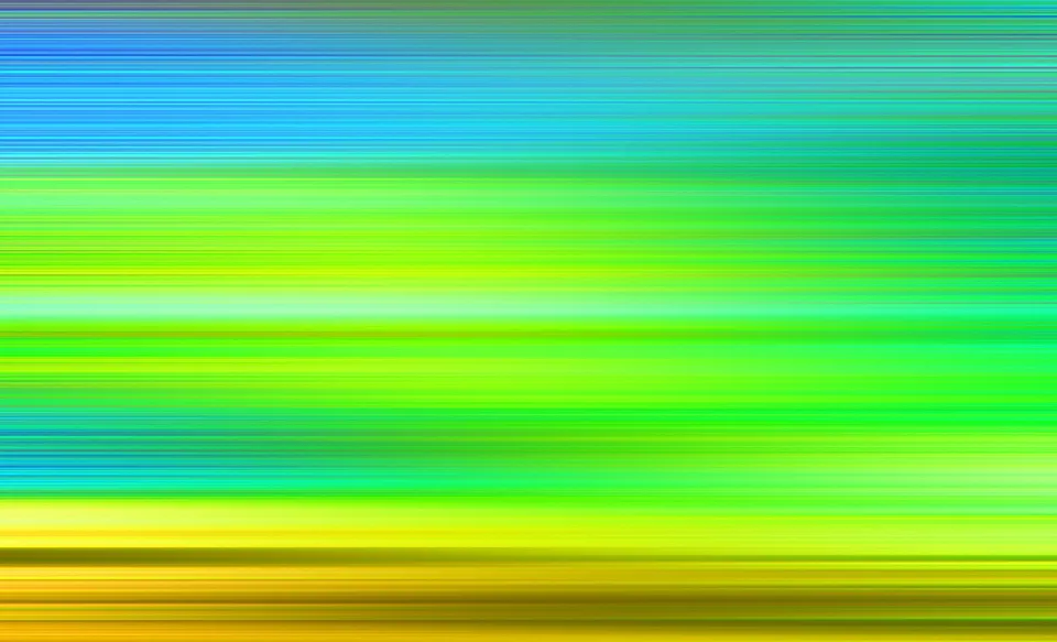 Abstrakte Komposition aus horizontalen, leicht verwischten Streifen in Blau oben, Grün in der Mitte und Gelb unten.