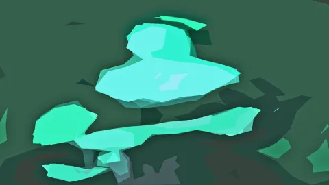 Abstrakte Komposition aus türkisen und mintgrünen Flächen mit kantigen Formen auf dunkelgrünem Hintergrund