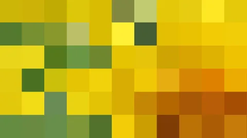 Quadratisches Pixelmosaik in Gelb, Gold, Grün und Orange
