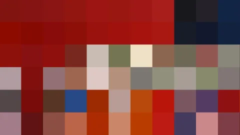 Raster aus farbigen Quadraten in verschiedenen Rot-, Blau-, Beige- und Grüntönen, die ein abstraktes Muster bilden.