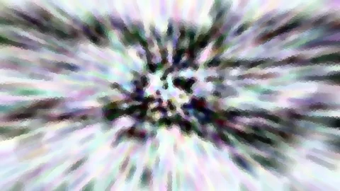 Abstraktes, pixeliges Bild mit radialen Schlieren in Pastellweiß, Grün und Violett, die von einem dunklen Zentrum nach außen strahlen.