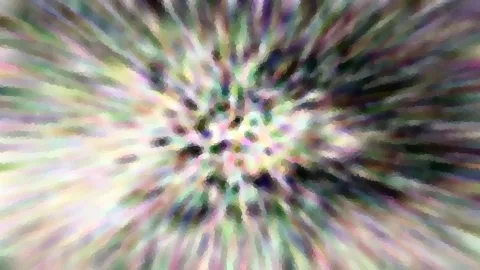 Abstraktes Bild mit bunten, pastellfarbenen Streifen, die von einem dunklen Punktmuster in der Mitte radial nach außen laufen.