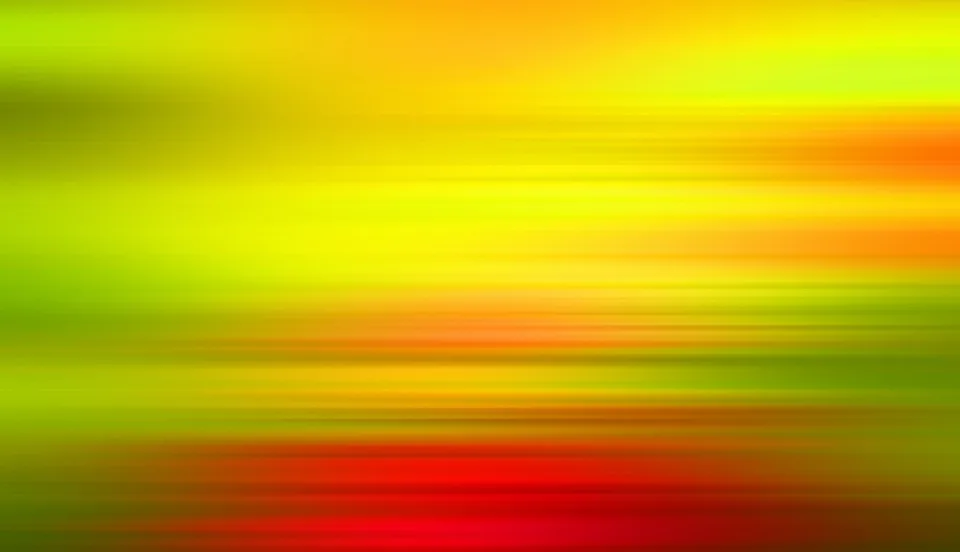 Abstrakte horizontale Schlieren in Gelb, Grün, Orange und Rot, die wie eine Bewegungsunschärfe von links nach rechts verlaufen.