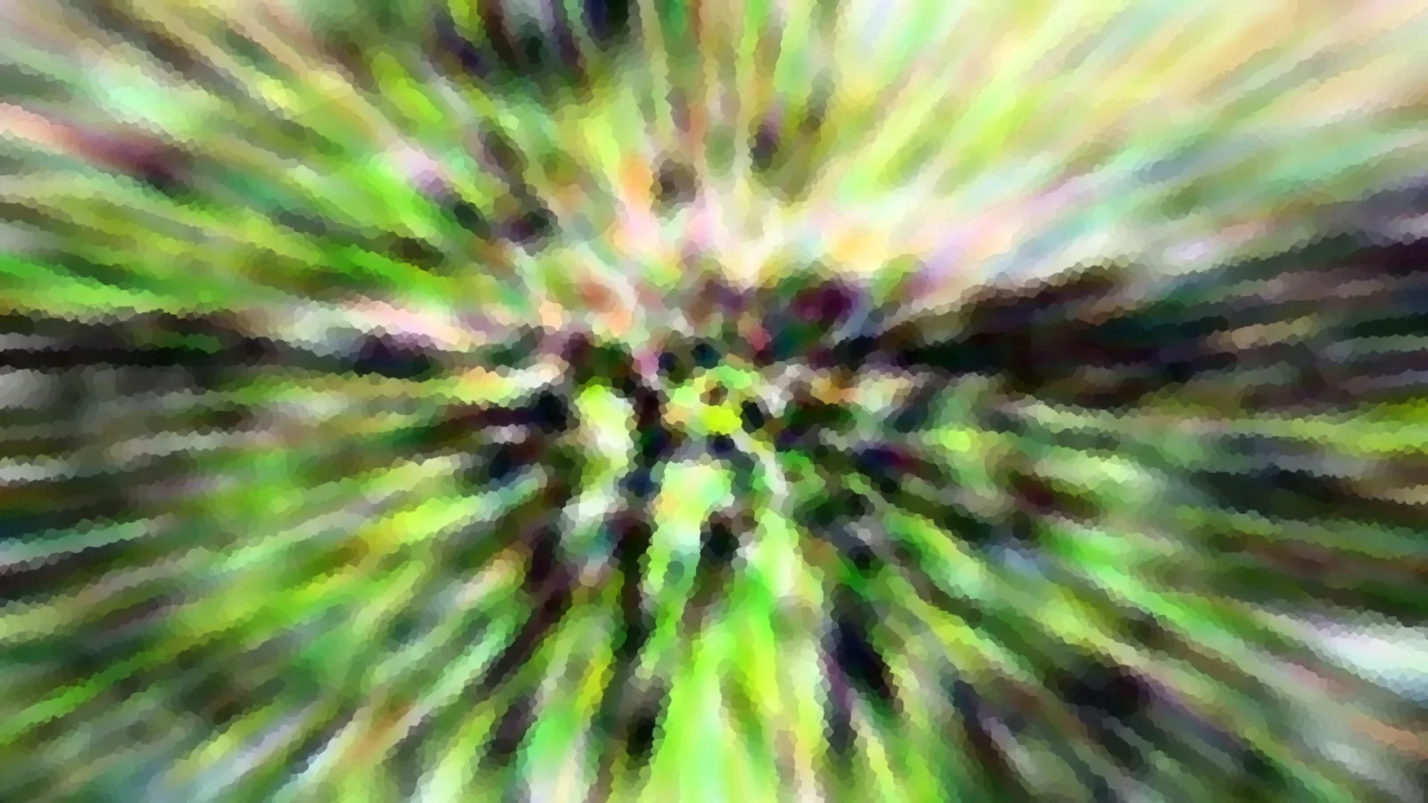 Abstrakte Aufnahme mit radial verlaufenden grünen, gelben und dunklen Streifen, die von der Bildmitte nach außen ziehen
