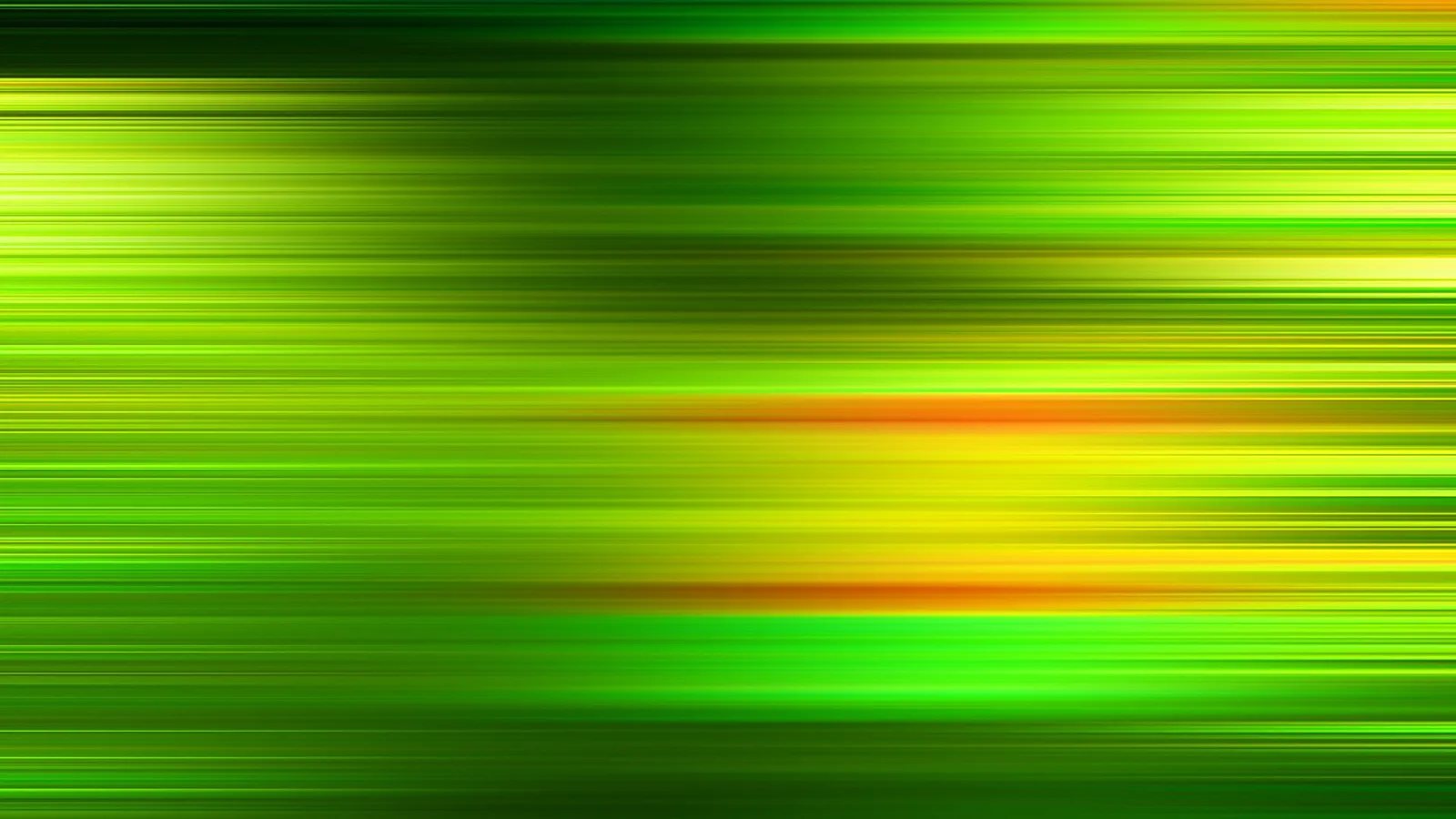 Abstraktes Muster aus horizontalen grünen und gelben Streifen mit einzelnen orangefarbenen Akzenten, die von links nach rechts verlaufen.