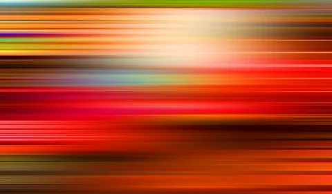 Abstrakte horizontale Schlieren in Rot, Orange, Gelb und Grün, die von hellen Bereichen oben rechts zu dunklen Partien unten verlaufen.