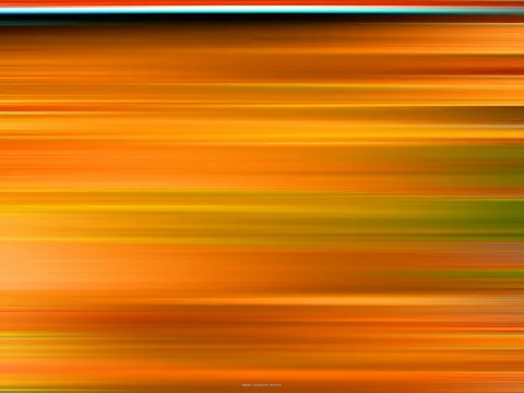 Abstrakte Komposition aus horizontalen, verwischten Streifen in Orange, Gelb, Rot und einzelnen Grün- und Türkistönen, oben ein helles türkisfarbenes Band.