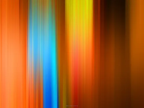 Abstrakte Komposition aus vertikalen, verwischten Streifen in Orange, Blau, Gelb und Braun, die von links nach rechts ineinander übergehen.