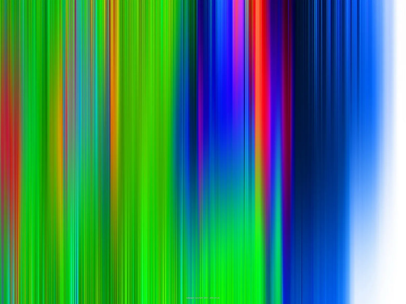 Abstraktes Bild aus dicht nebeneinanderliegenden senkrechten Linien in Grün, Blau, Rot und Violett, nach rechts hin in helles Weiß verlaufend.