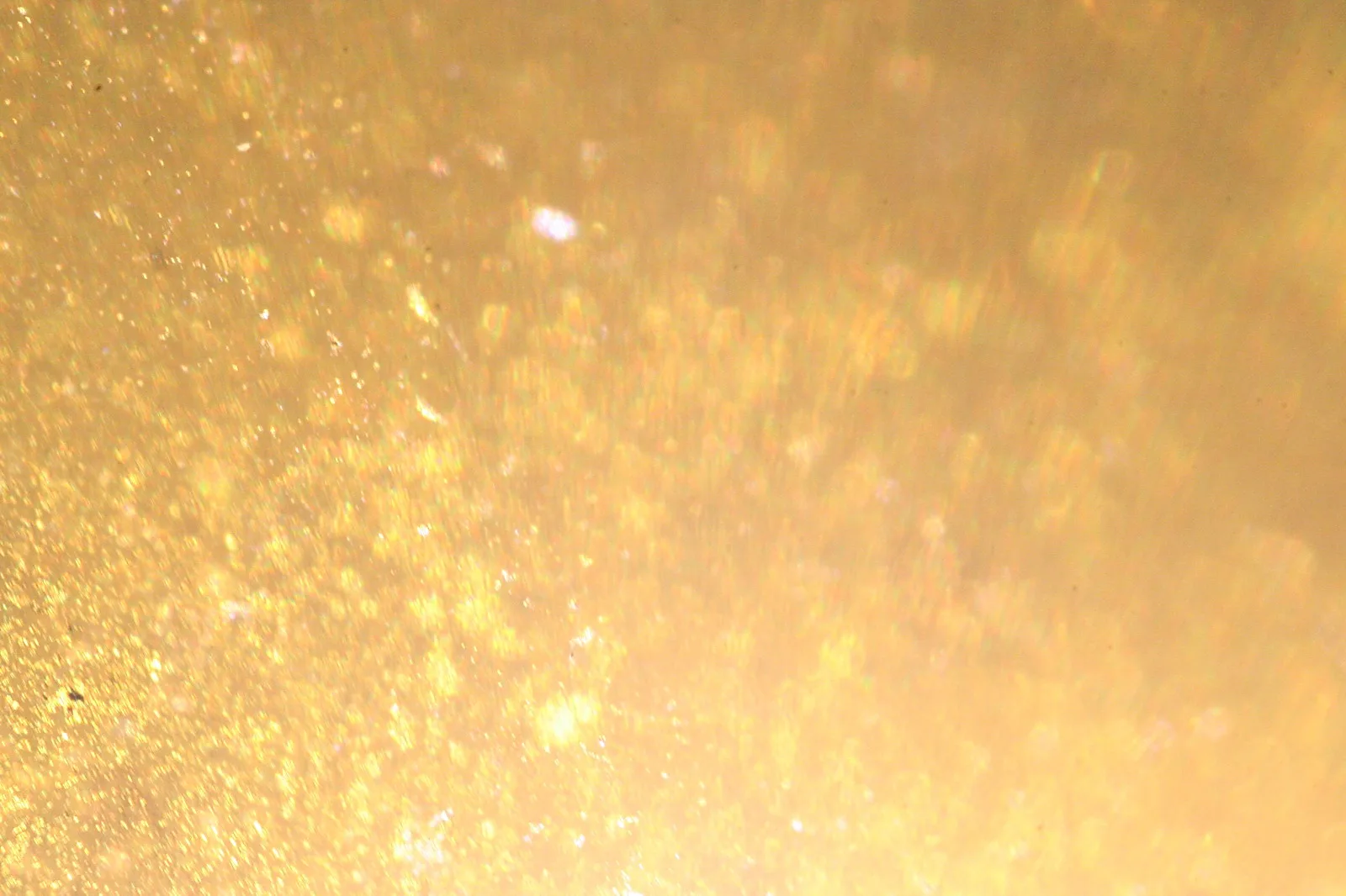 Unscharfes Feld aus goldgelben Lichtpunkten und Funkeln auf warmem Hintergrund