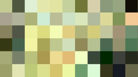 Mosaik aus quadratischen Pixelblöcken in Grün-, Gelb- und Brauntönen, dunkle Blöcke rechts unten, helle Töne links oben.