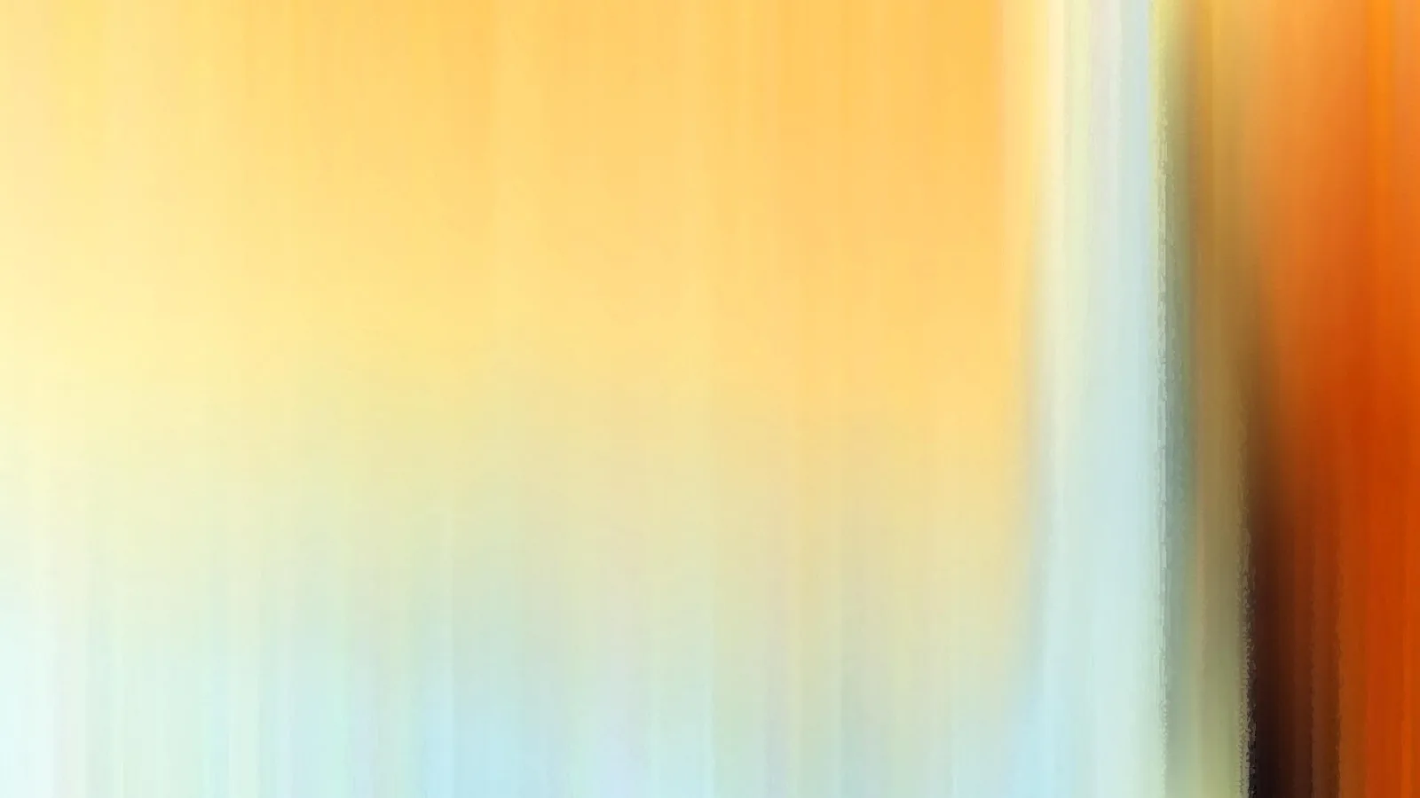 Abstrakte, vertikal verwischte Farbstreifen in Orange, Gelb und Hellblau, rechts ein dunkler Verlauf zu Braun und Rostrot.