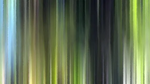 Vertikale, verwischte Streifen in Grün, Blau, Gelb und Schwarz, die wie eine gemalte Bewegungsunschärfe wirken.
