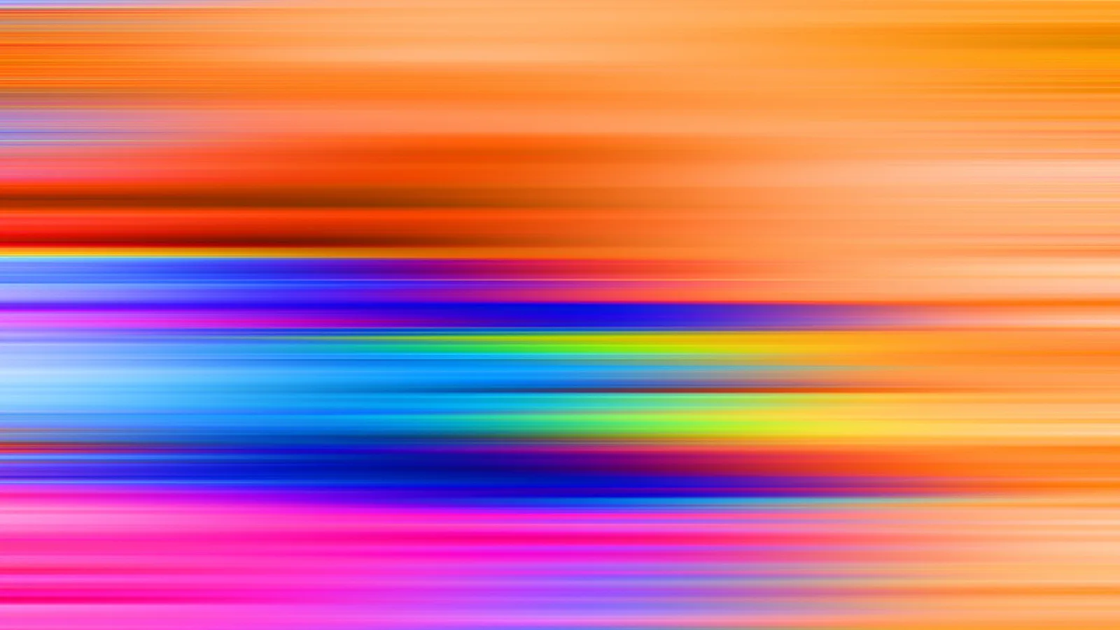 Abstraktes Bild aus horizontalen, verwischten Streifen in Orange, Rot, Blau, Grün, Gelb und Magenta, das wie eine schnelle Bewegungsunschärfe wirkt.