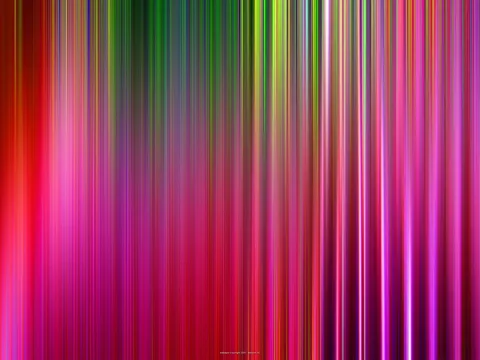 Abstraktes Muster aus dicht nebeneinander stehenden, vertikalen Farbstreifen in Rot, Pink, Violett, Grün und Gelb, die zum Rand hin heller oder dunkler werden.