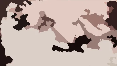 Abstrakte Komposition aus beigen, rosafarbenen und dunkelbraunen Flächen mit unregelmäßigen Kanten.