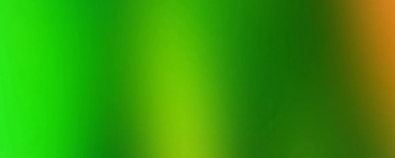 Weicher Farbverlauf von giftgrün links über gelbgrüne Mitte bis zu dunklem Grün und einem orangefarbenen Streifen am rechten Rand.