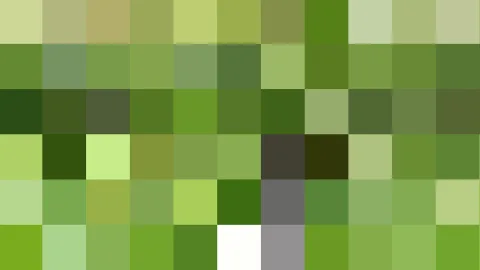Mosaik aus quadratischen Farbfeldern in verschiedenen Grün- und Olivtönen, dazwischen ein weißes, ein graues und ein dunkelgraues Feld.
