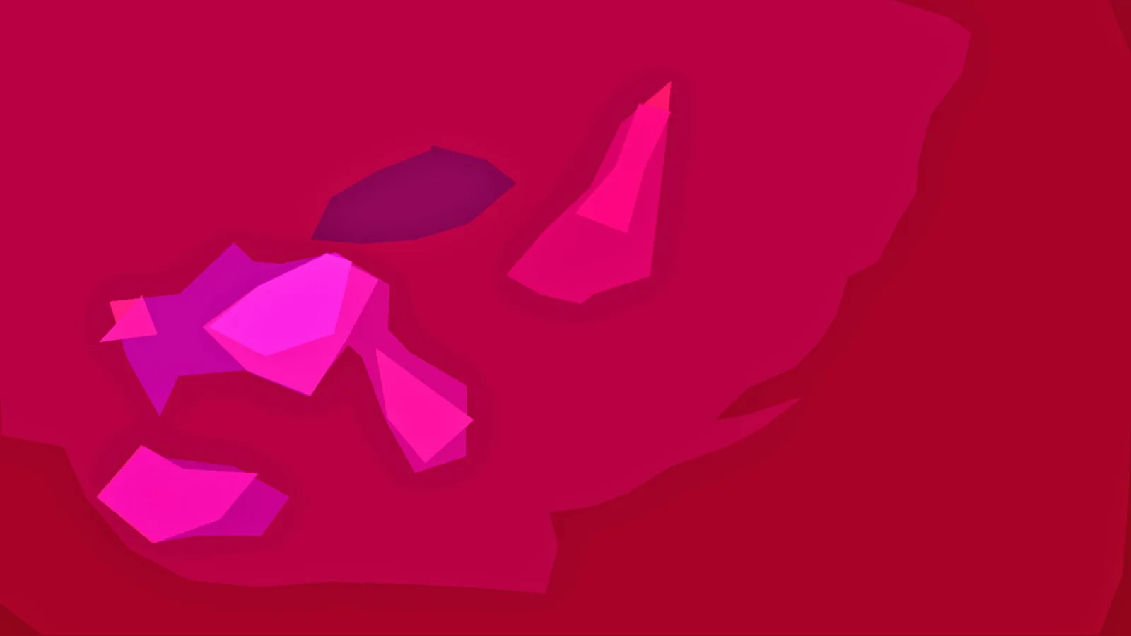 Abstrakte magentafarbene und pinke Formen auf rotem Hintergrund.