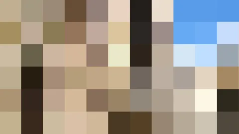 Verpixeltes Mosaik aus beige, braunen und hellblauen Feldern, nach rechts oben zunehmend blau.