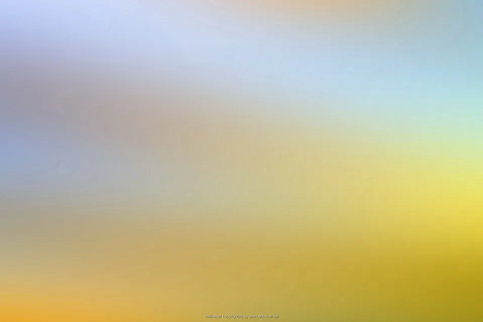 Unscharfer Farbverlauf von Blau und Lavendel oben nach Gelb und Orange unten, rechts leuchtet Türkis auf.