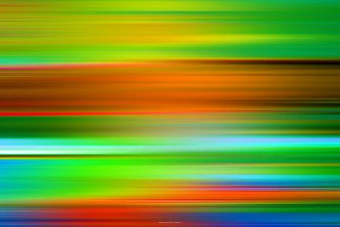 Abstraktes Bild aus waagerechten, unscharfen Farbstreifen in Gelb, Grün, Orange, Rot und Blau, die von oben nach unten ineinander übergehen.