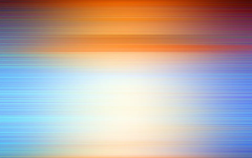 Abstrakter Verlauf aus feinen horizontalen Linien, oben orange und rot, in der Mitte helles Weiß, unten blau.