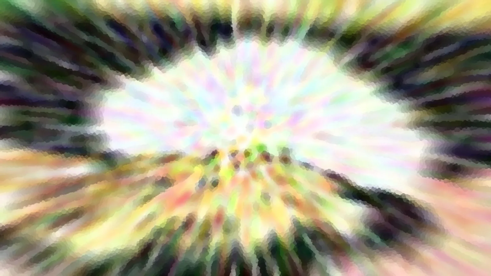 Abstraktes Bild mit radial von einem hellen Zentrum nach außen verlaufenden Farbstrahlen in Pastelltönen, am Rand dunkel.