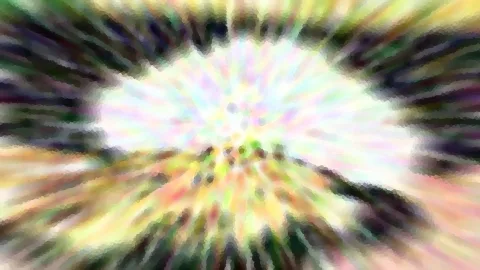 Abstraktes Bild mit radial von einem hellen Zentrum nach außen verlaufenden Farbstrahlen in Pastelltönen, am Rand dunkel.
