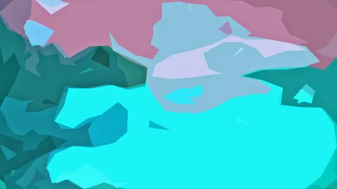 Abstrakte Komposition aus großen, kantigen Flächen in Türkis, Petrol, Rosa und Lavendel, die ineinander übergehen.