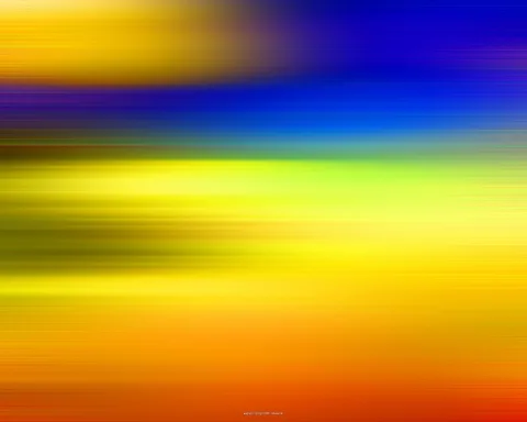 Abstrakte horizontale Streifen in Blau, Gelb, Grün und Orange, die ineinander verlaufen und wie verwischte Bewegung wirken.