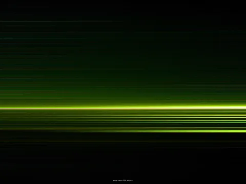 Horizontale grüne Lichtstreifen auf schwarzem Hintergrund, die Helligkeit ist in der Bildmitte am stärksten.