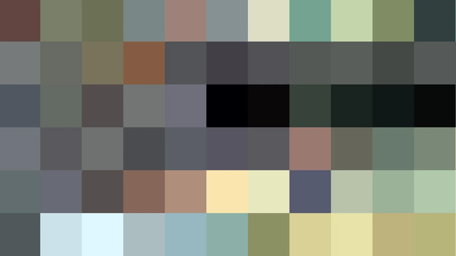 Raster aus farbigen Quadraten in Grau, Grün, Beige, Schwarz und Gelb.