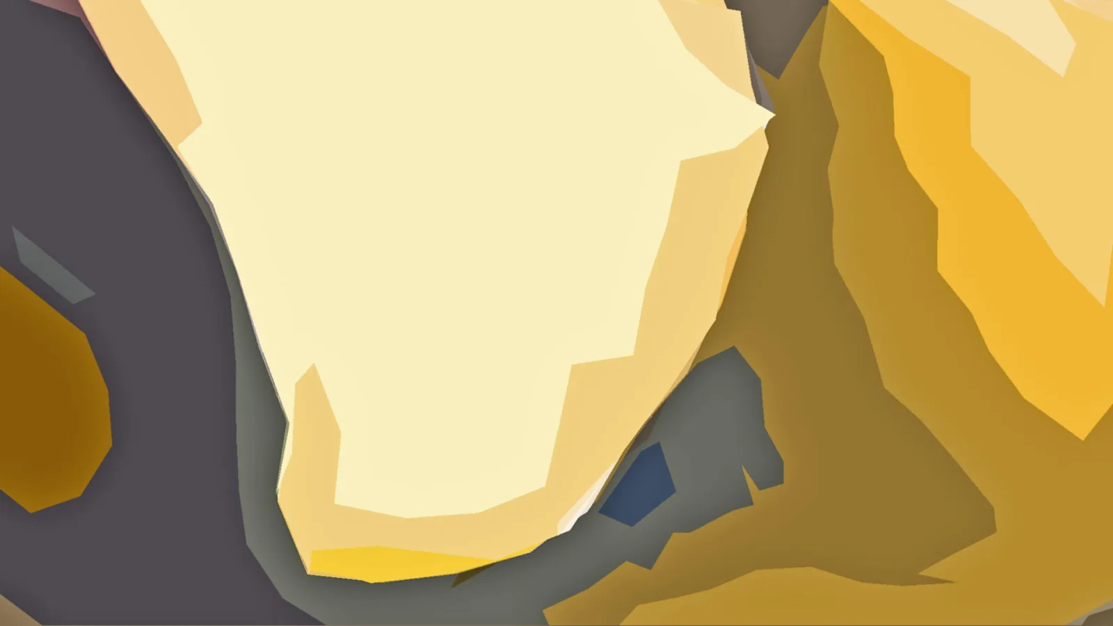 Abstrakte Komposition aus flachen, gelben und ockerfarbenen Polygonflächen mit grauen und dunkelblauen Akzenten.