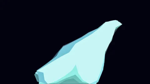 Hellturkise, kantig modellierte 3D-Form vor schwarzem Hintergrund, schräg nach oben gerichtet