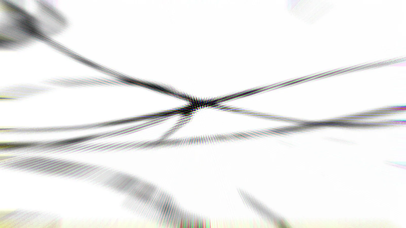 Schwarze, verwischte Linien laufen auf weißem Grund zu einem Knotenpunkt nahe der Bildmitte zusammen.