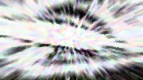 Abstraktes Bild mit radialer Unschärfe in hellen Pastellfarben, dunkle Streifen laufen von einem hellen Zentrum nach außen.