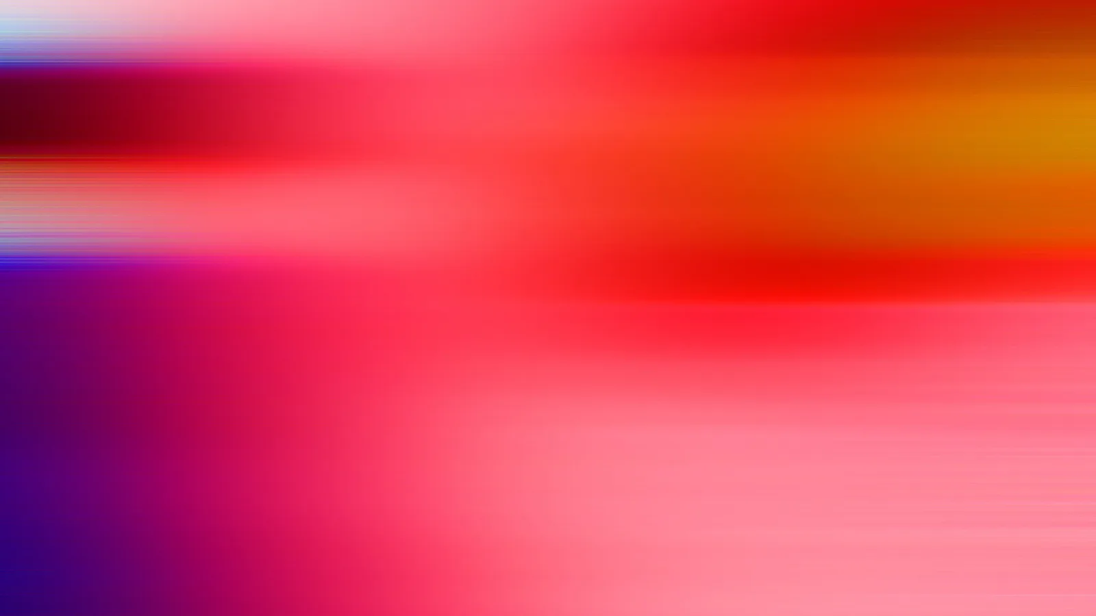 Abstrakte Komposition aus weichen, horizontal verwischten Farbstreifen in Rot, Orange, Pink und Violett, links unten dunkles Violett.
