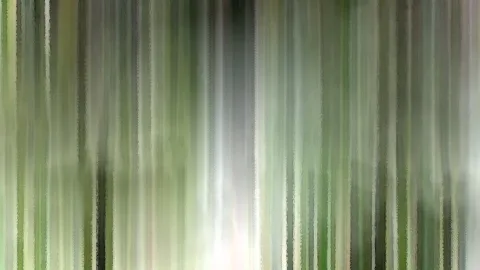 Abstrakte, senkrechte Streifen in Grün- und Weißtönen, unten in der Mitte ein helles Licht.