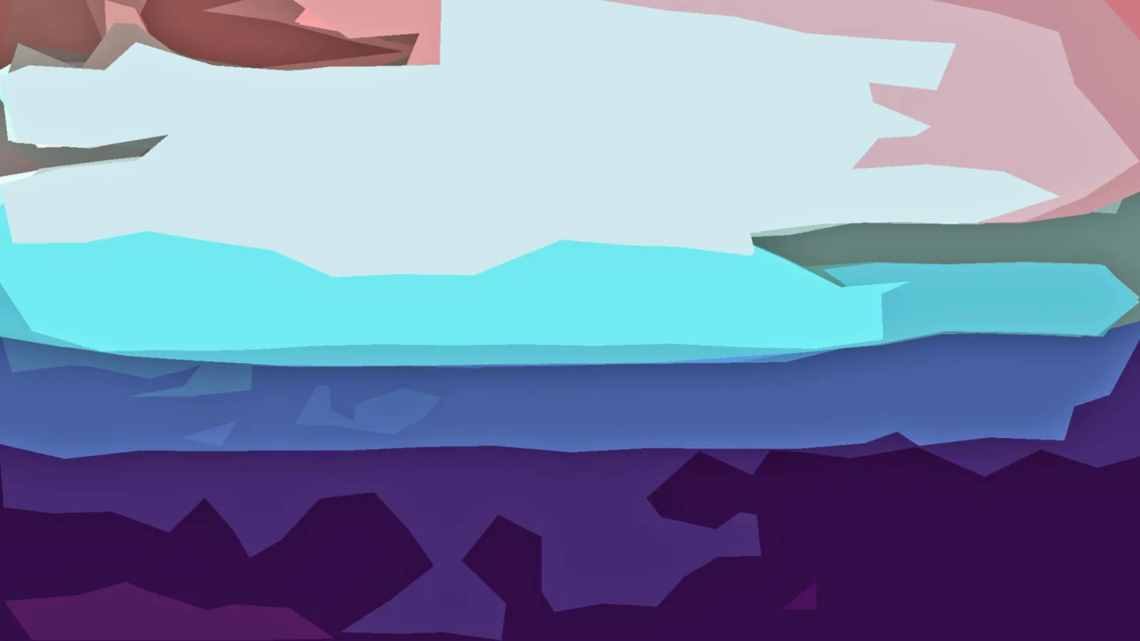 Abstrakte Komposition aus flachen, kantigen Flächen in Rosa, Cyan, Blau und Violett