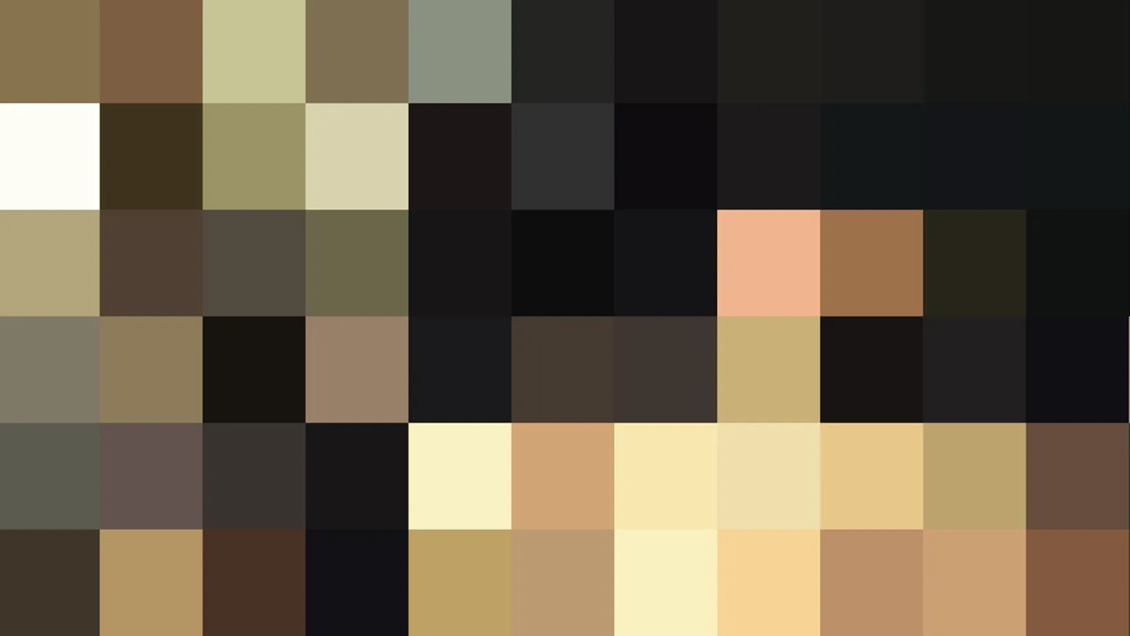 Mosaik aus quadratischen Farbfeldern in Braun, Beige, Creme und Schwarz, grob gepixelt, oben rechts sehr dunkel.