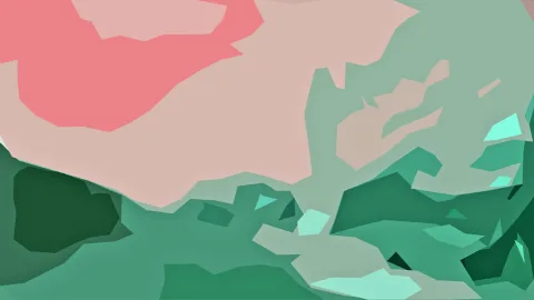 Abstrakte Komposition aus unregelmäßigen, flächigen Formen in Rosa, Mintgrün und dunklerem Grün.