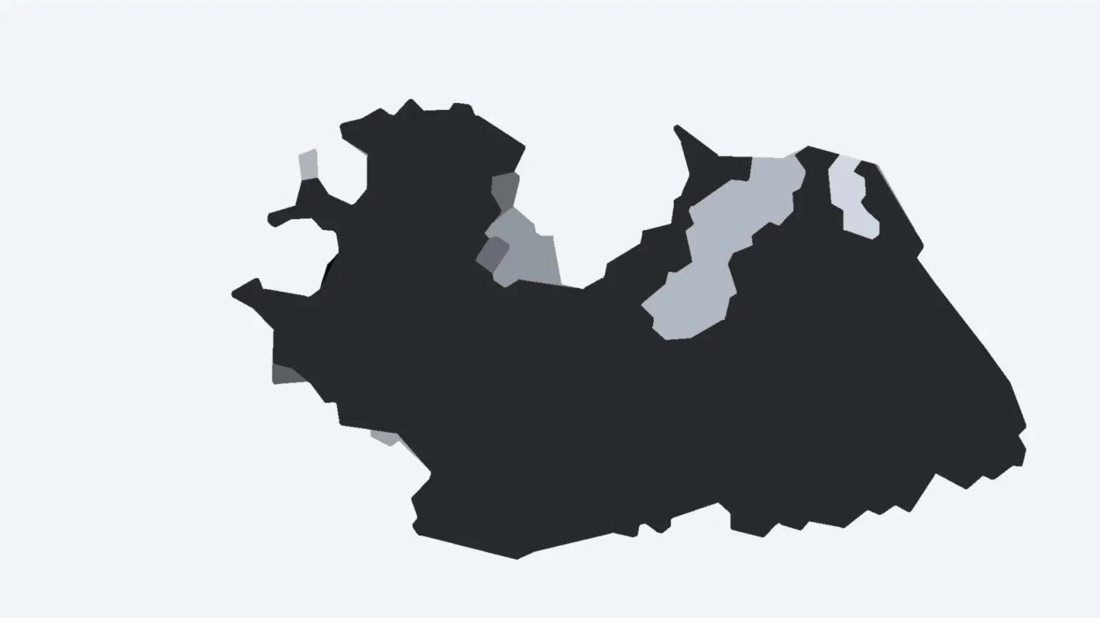 Dunkle, unregelmäßige Form auf hellem Hintergrund, durchzogen von grauen Flächen.