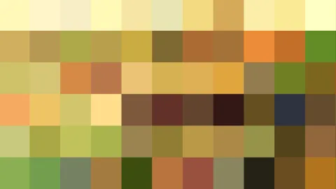 Mosaik aus quadratischen Farbfeldern in Gelb, Ocker, Oliv, Braun und Grün, oben hell, unten dunkler.