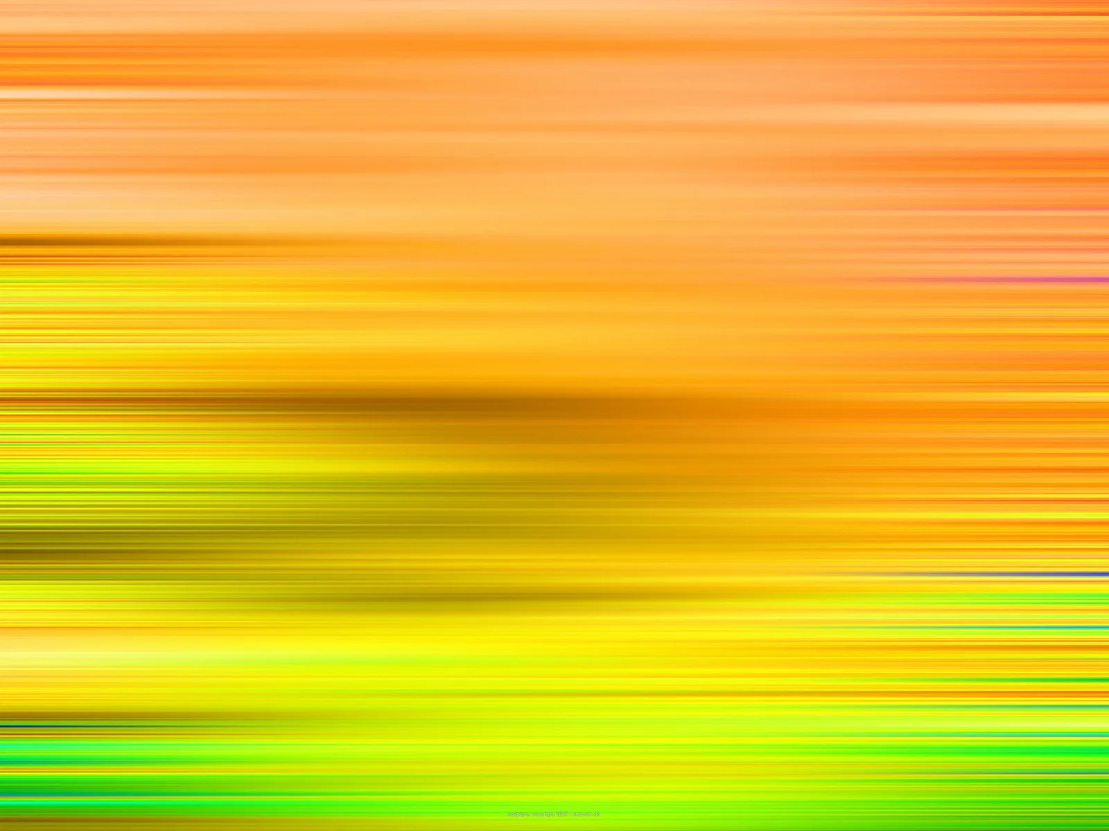 Abstrakte Komposition aus waagerechten, verwischten Streifen in Orange, Gelb und Grün, dunklere Bänder in der Mitte und unten.