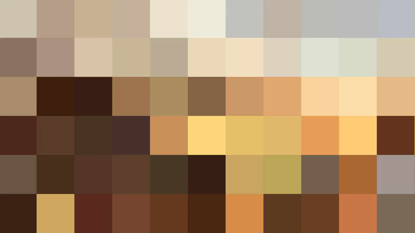 Mosaik aus quadratischen Farbfeldern in Beige, Braun, Ocker und Grau.