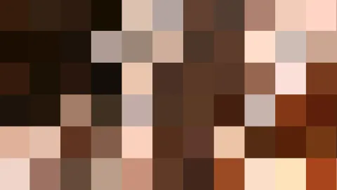 Quadratisches Pixelraster aus Braun-, Beige- und Rottönen, die von dunklem Schokoladenbraun über helle Hauttöne bis zu Orange verlaufen.